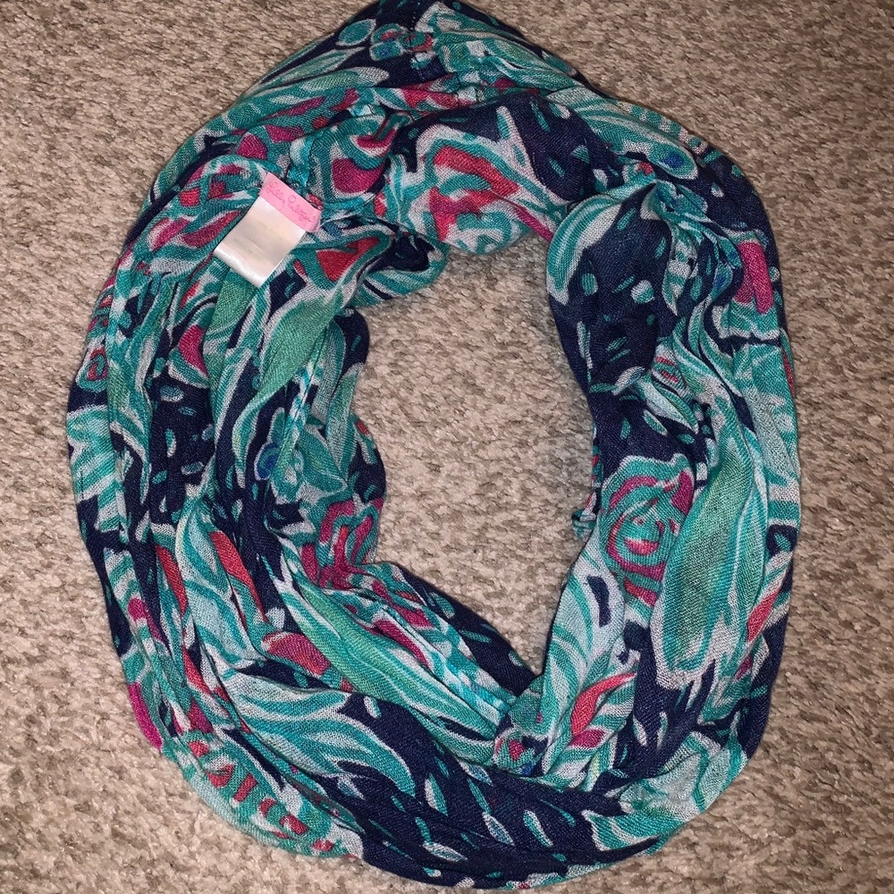 Lilly Pulitzer navy pink floral infinity scarf